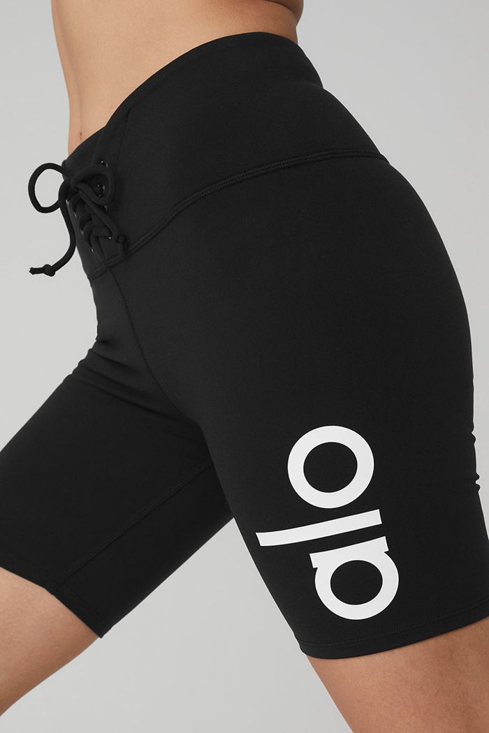 Short Alo Yoga Yogi Koronkowe Up Damskie Czarne Białe | AULIC3295