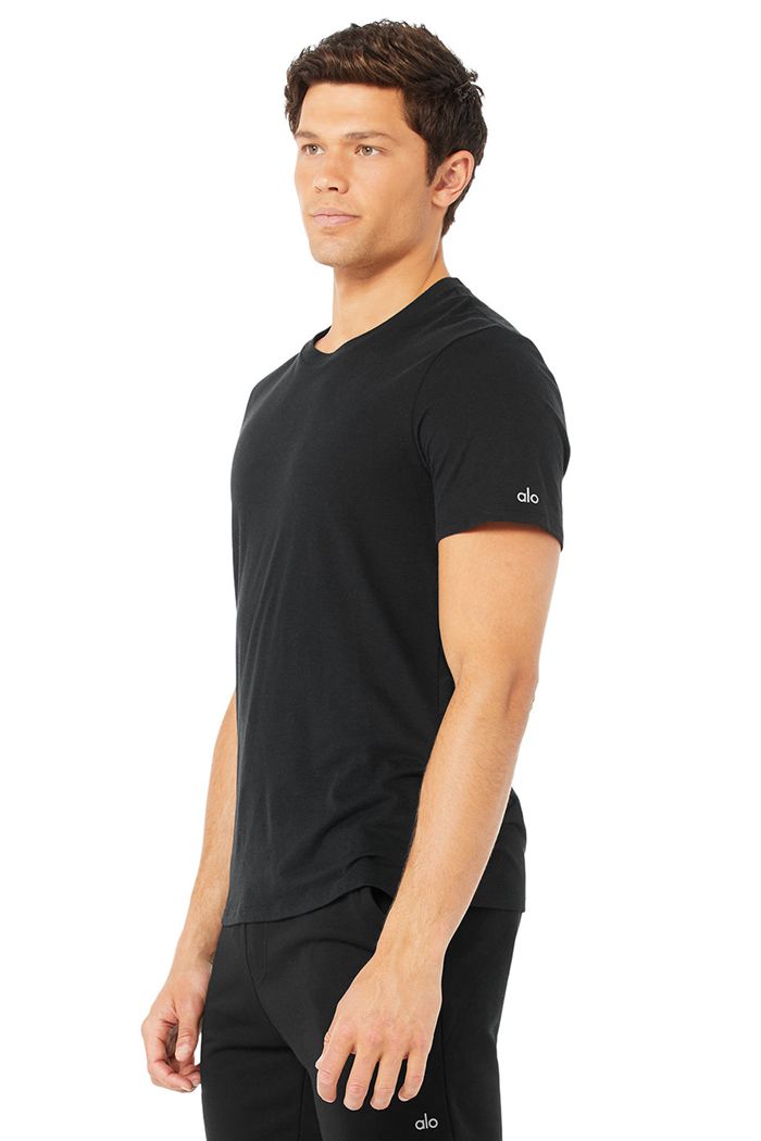 Short Sleeve Alo Yoga Airwave Tee Męskie Czarne | IPDFY3749