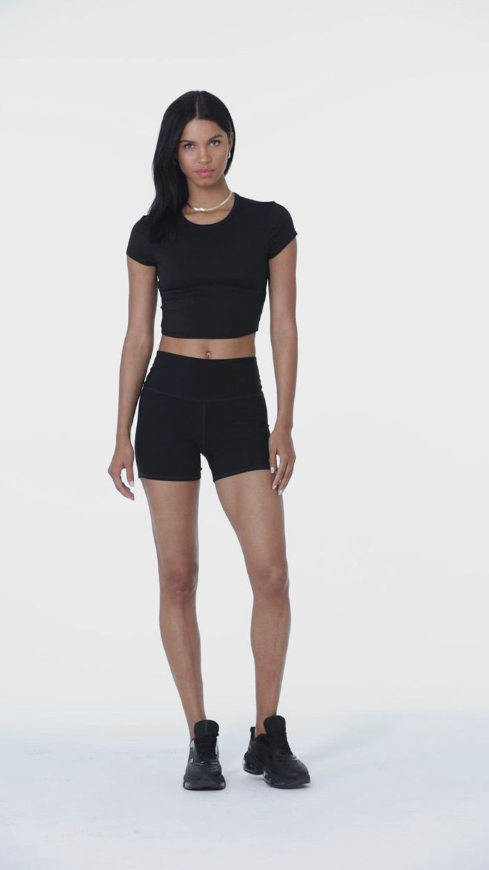 Short Sleeve Alo Yoga Alosoft Crop Finesse Damskie Czarne | BCLYI8571