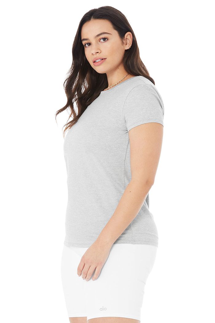 Short Sleeve Alo Yoga Alosoft Finesse Tee Damskie Szare | GOXBF5041