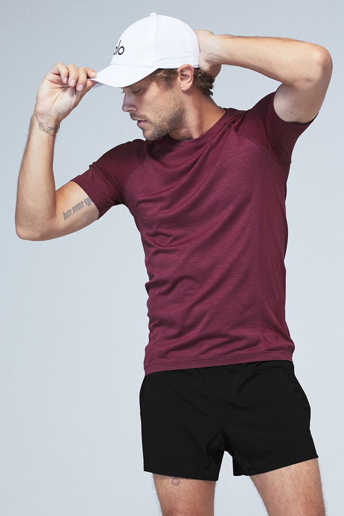 Short Sleeve Alo Yoga Amplify Seamless Tee Męskie Czerwone | PCEOG0417