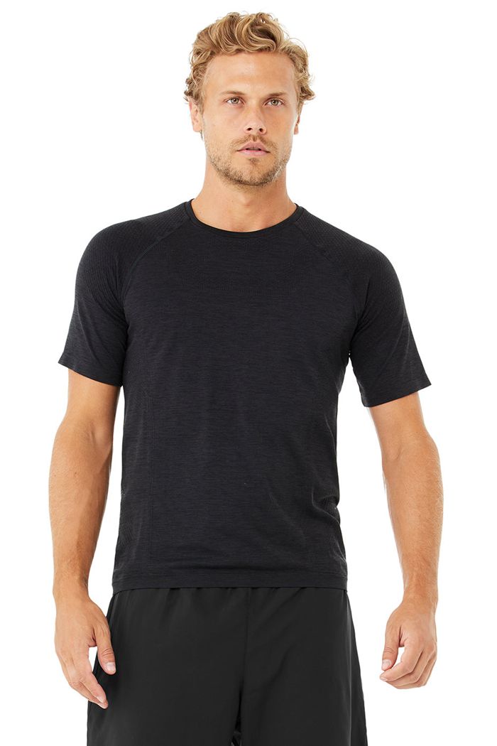 Short Sleeve Alo Yoga Amplify Seamless Tee Męskie Czarne | TRKCG7608