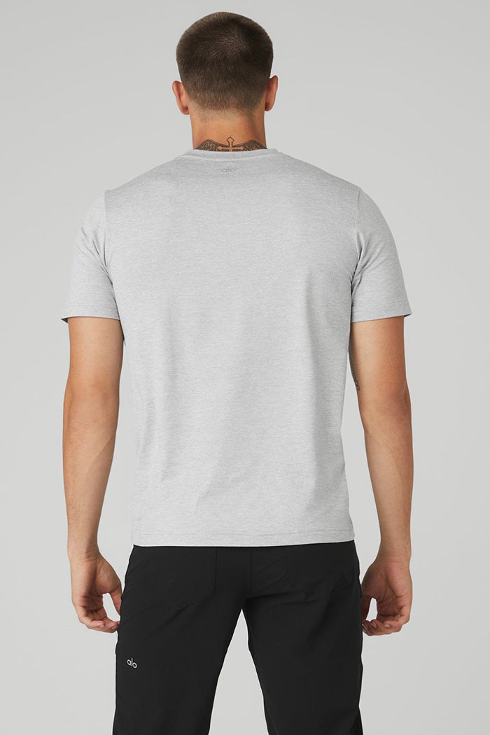 Short Sleeve Alo Yoga Conquer Reform Crewneck Męskie Szare | HINMS7023