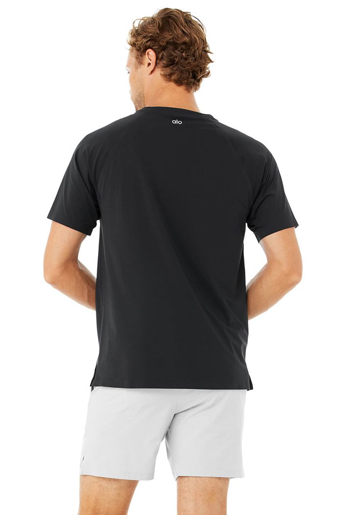 Short Sleeve Alo Yoga Idol Performance Tee Męskie Czarne | QDCLJ0261