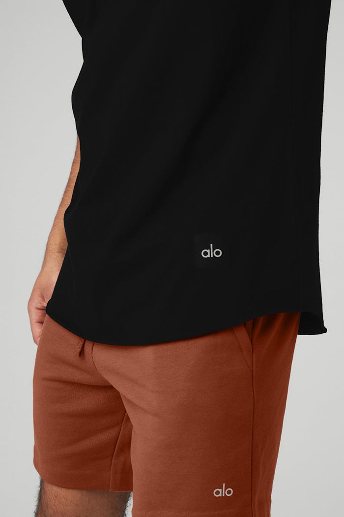 Short Sleeve Alo Yoga Society Crewneck Tee Męskie Czarne | GDXJS5942