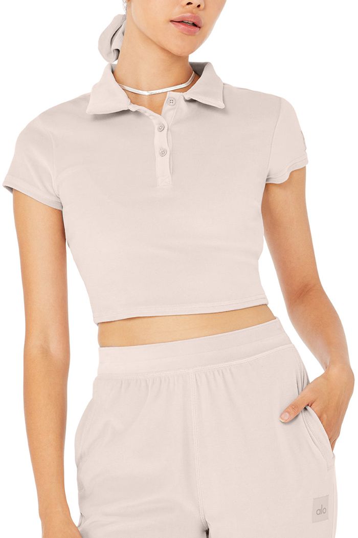 Short Sleeve Alo Yoga Velour Choice Polo Damskie Różowe | DCJPW8037