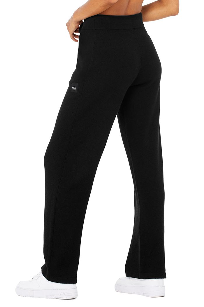 Spodnie Alo Yoga Cashmere High-Stanem Jet Set Szerokie Leg Damskie Czarne | ILVTC9358