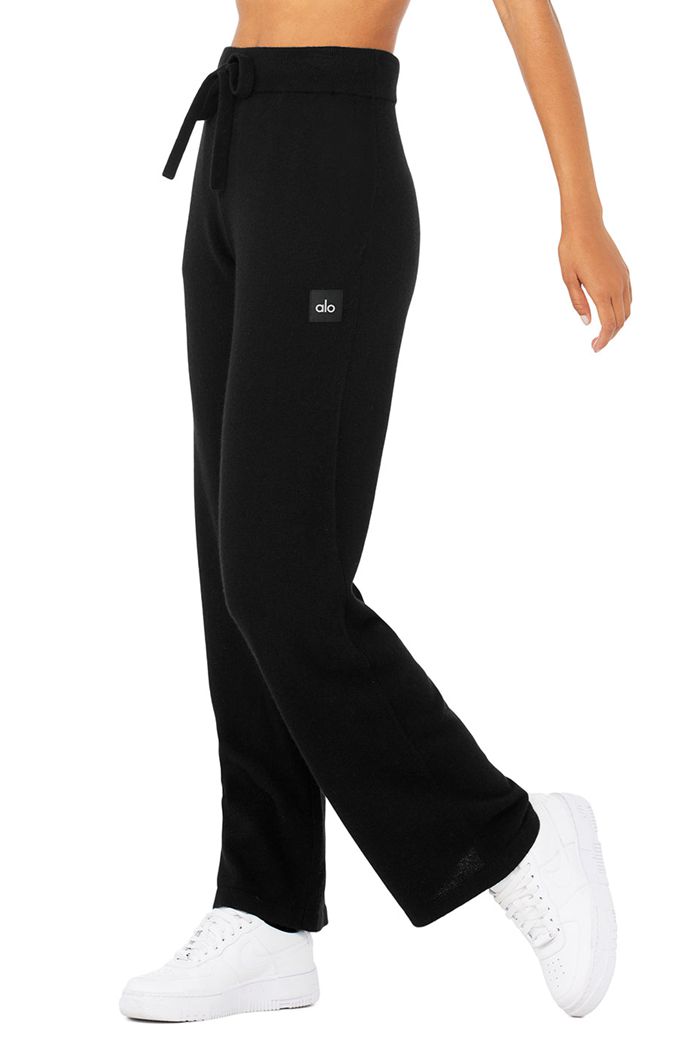 Spodnie Alo Yoga Cashmere High-Stanem Jet Set Szerokie Leg Damskie Czarne | ILVTC9358