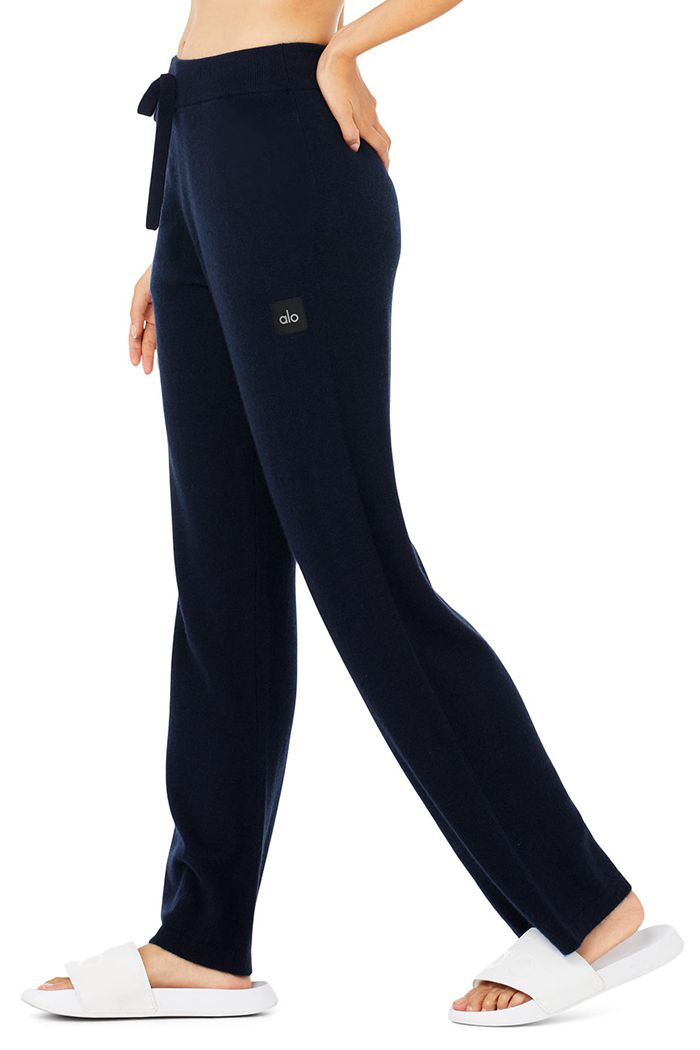 Spodnie Alo Yoga Cashmere High-Stanem Jet Set Szerokie Leg Damskie Granatowe | SXYJV4816