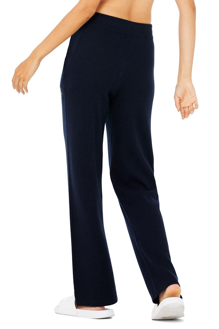 Spodnie Alo Yoga Cashmere High-Stanem Jet Set Szerokie Leg Damskie Granatowe | SXYJV4816