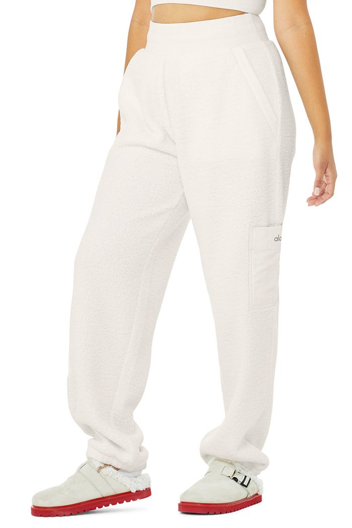 Spodnie Alo Yoga Micro Sherpa High-Stanem Solstice Sweat Damskie Białe | NEDVR0657