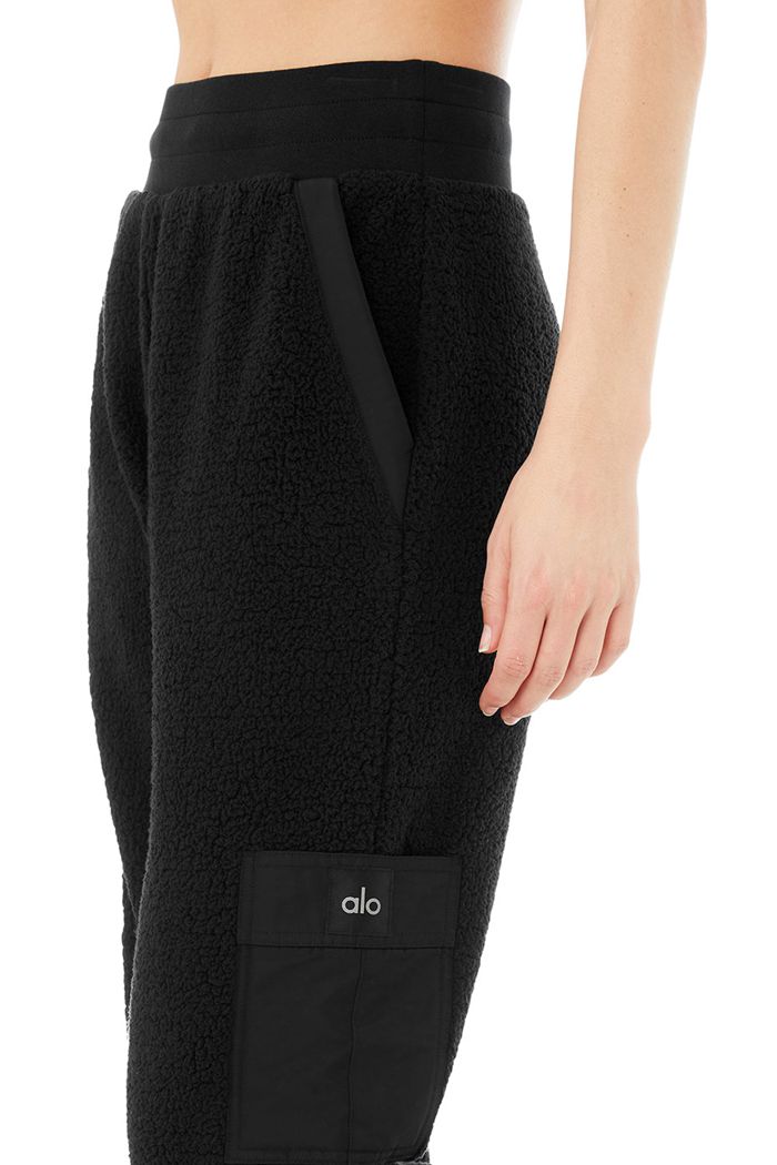 Spodnie Alo Yoga Micro Sherpa High-Stanem Solstice Sweat Damskie Czarne | QOADE8615