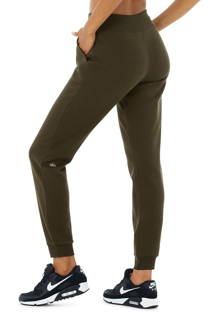 Spodnie Alo Yoga Slick Zip Front Sweat Damskie Ciemny Oliwkowe | POWYJ4218