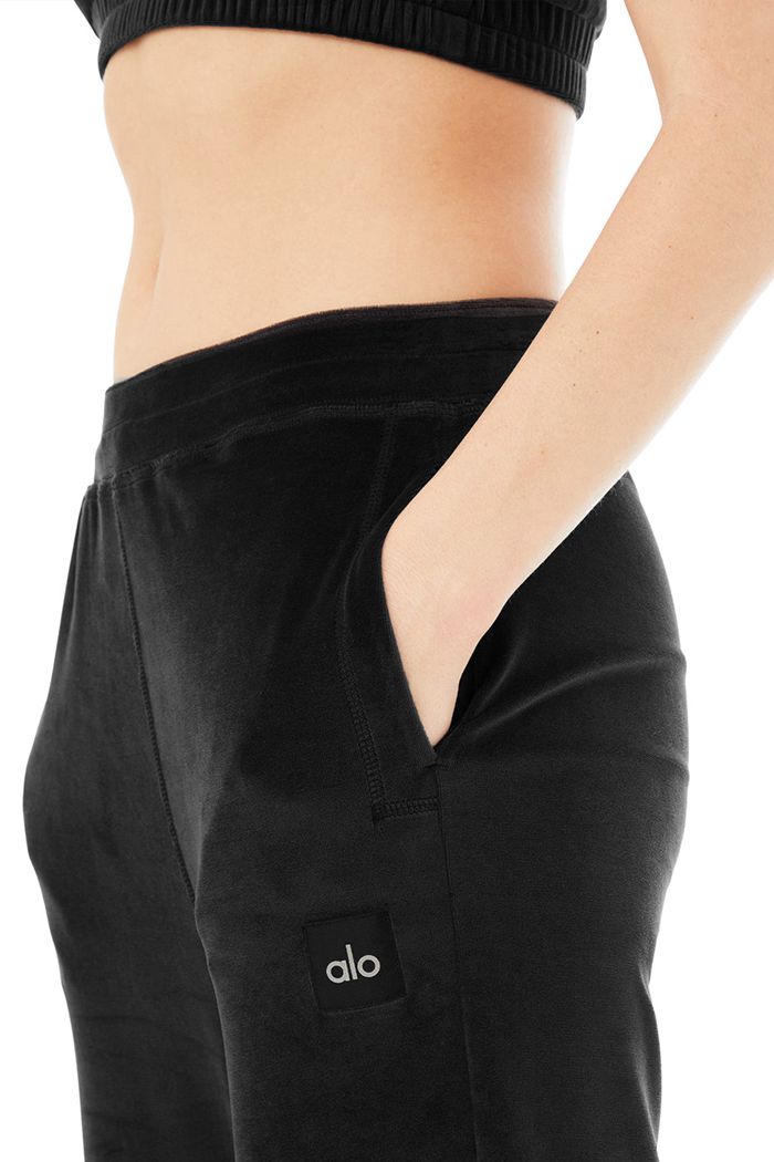 Spodnie Alo Yoga Velour High-Stanem Glimmer Szerokie Leg Damskie Czarne | IOUZD3168