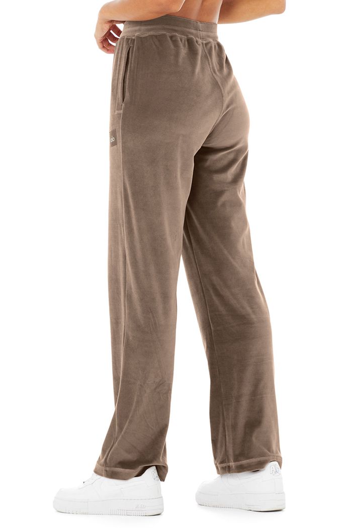 Spodnie Alo Yoga Velour High-Stanem Glimmer Szerokie Leg Damskie Brązowe | MLACS4956