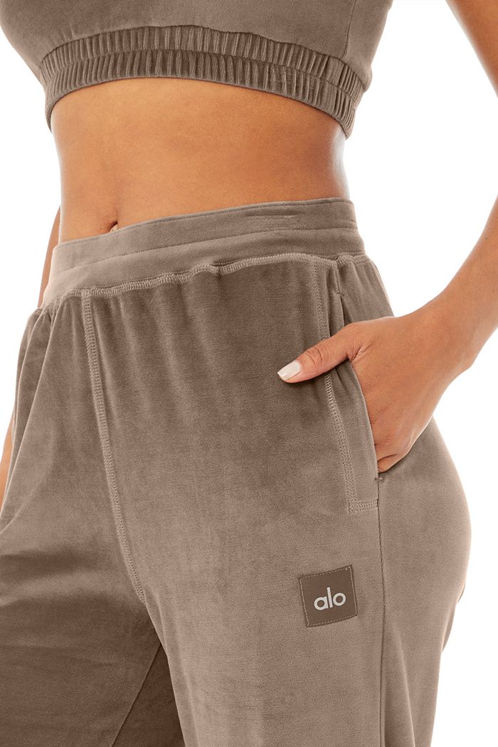 Spodnie Alo Yoga Velour High-Stanem Glimmer Szerokie Leg Damskie Brązowe | MLACS4956