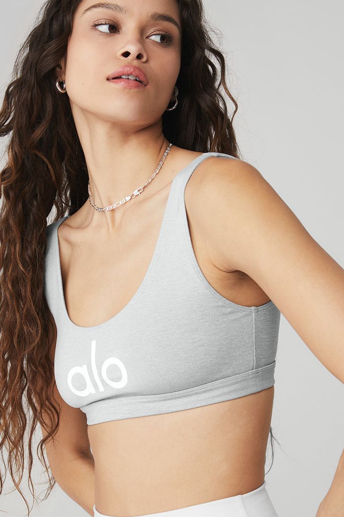 Staniki Alo Yoga Ambient Logo Damskie Szare Białe | LMKQS7165