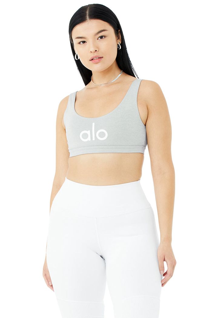 Staniki Alo Yoga Ambient Logo Damskie Szare Białe | LMKQS7165