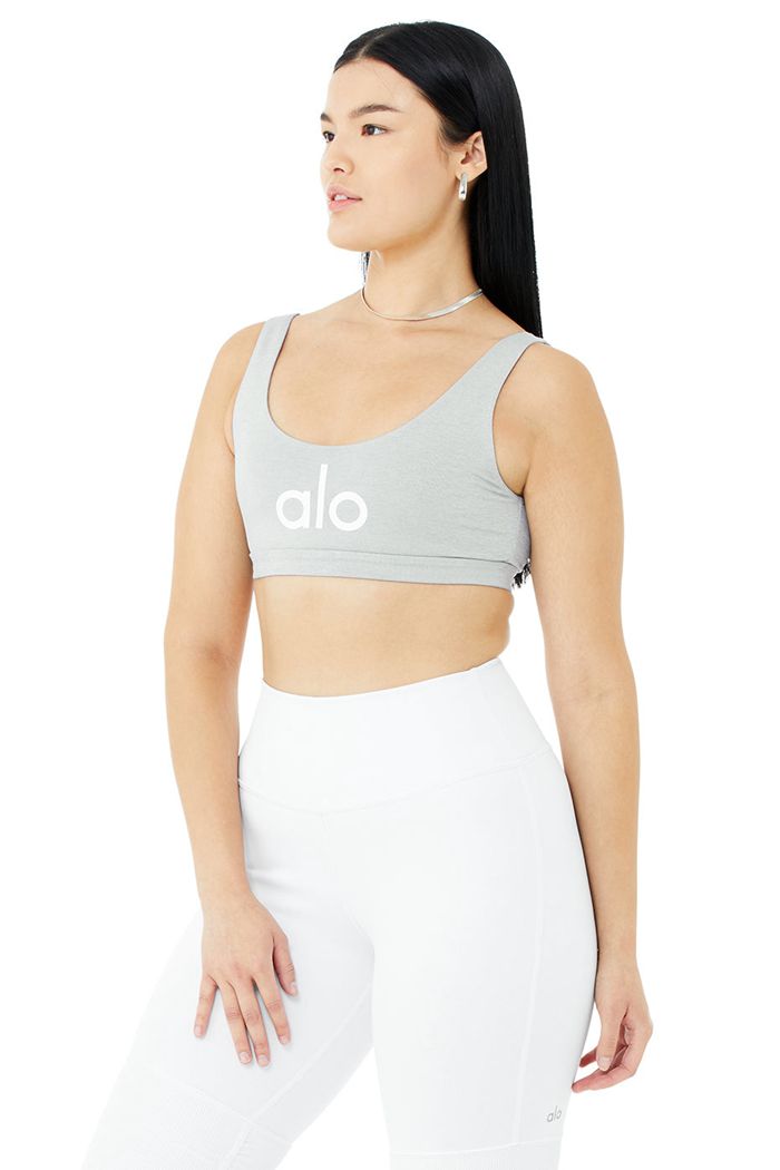 Staniki Alo Yoga Ambient Logo Damskie Szare Białe | LMKQS7165