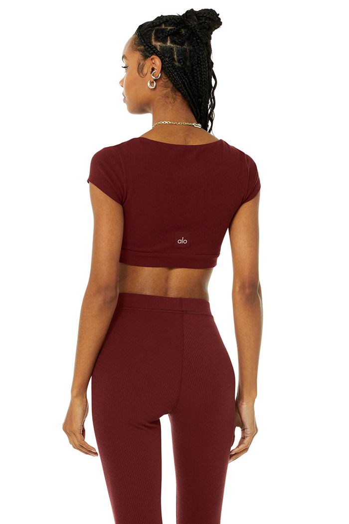 Staniki Alo Yoga Blissful Henley Damskie Czerwone | JWKXZ0486