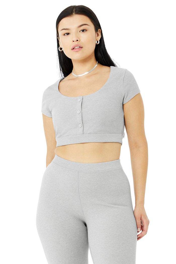 Staniki Alo Yoga Blissful Henley Damskie Szare | XLUPQ9407