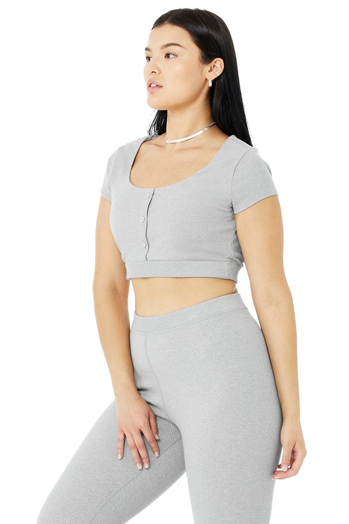 Staniki Alo Yoga Blissful Henley Damskie Szare | XLUPQ9407