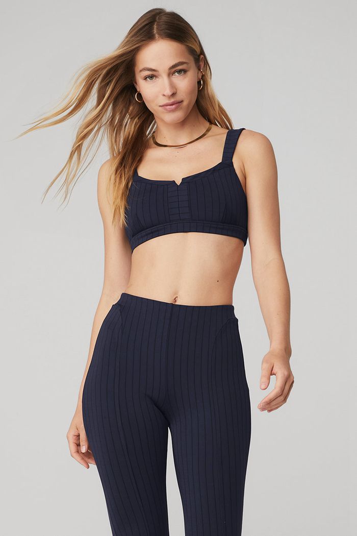 Staniki Alo Yoga Pinstripe Jacquard Captivate Damskie Czarne | CSZFJ9540