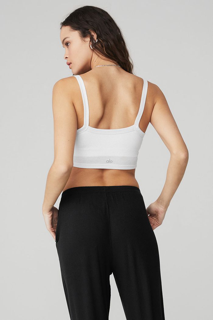 Staniki Alo Yoga Ribbed Crop Whisper Damskie Białe | AZLXE8210