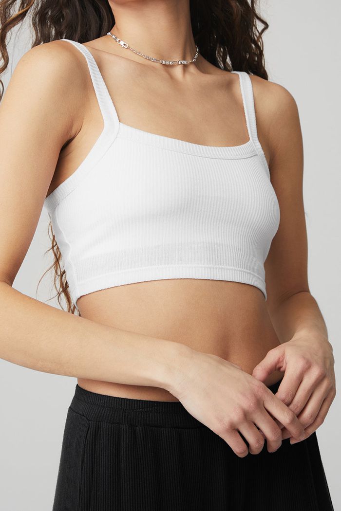 Staniki Alo Yoga Ribbed Crop Whisper Damskie Białe | AZLXE8210