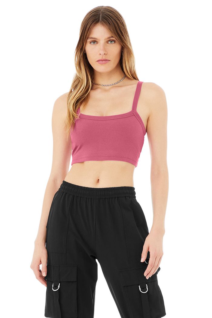 Staniki Alo Yoga Ribbed Crop Whisper Damskie Fioletowe | JUYGV2738