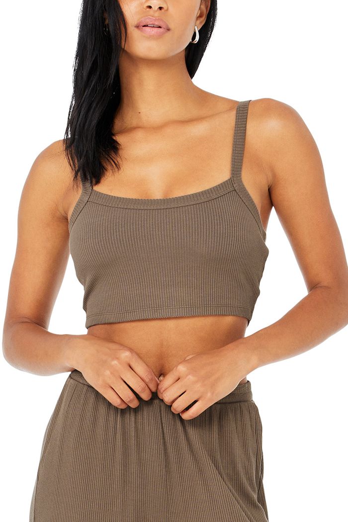 Staniki Alo Yoga Ribbed Crop Whisper Damskie Brązowe | PDZNO2703