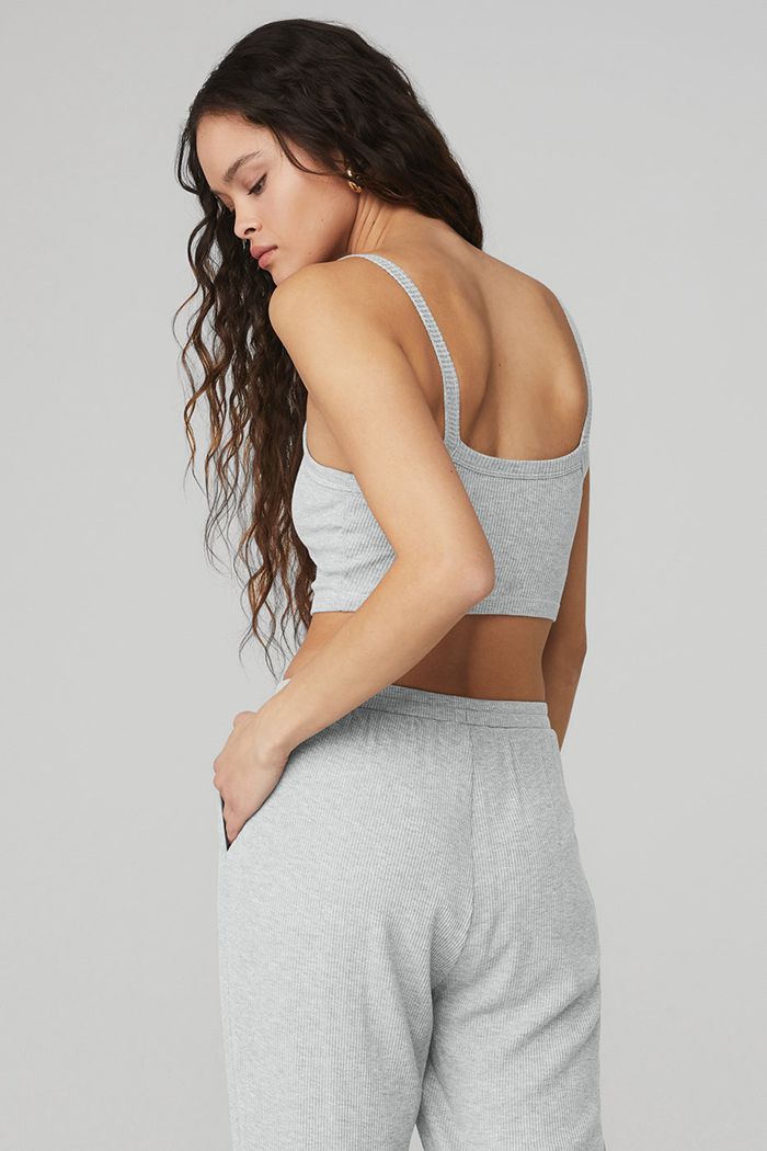 Staniki Alo Yoga Ribbed Crop Whisper Damskie Szare | VBNRQ9157