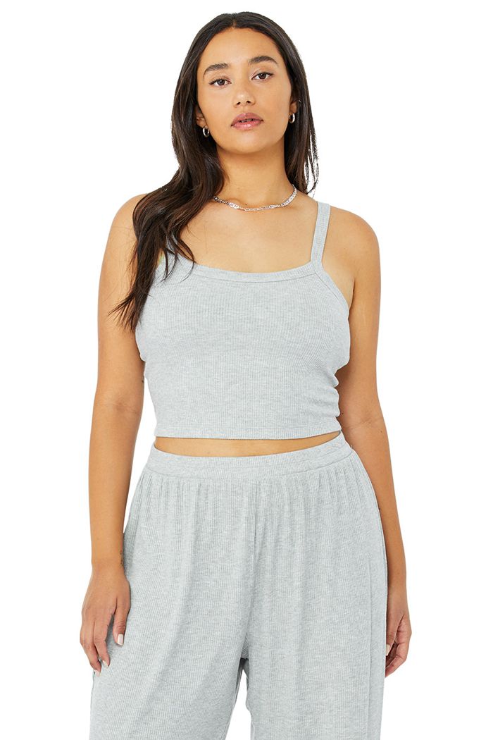 Staniki Alo Yoga Ribbed Crop Whisper Damskie Szare | VBNRQ9157