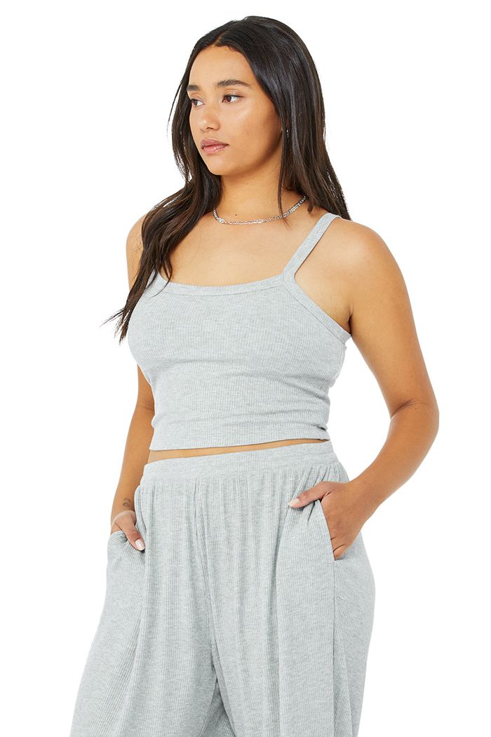 Staniki Alo Yoga Ribbed Crop Whisper Damskie Szare | VBNRQ9157