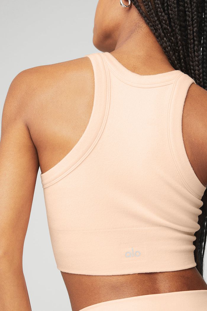 Staniki Alo Yoga Seamless Delight High Neck Damskie Beżowe | IKQDZ6943