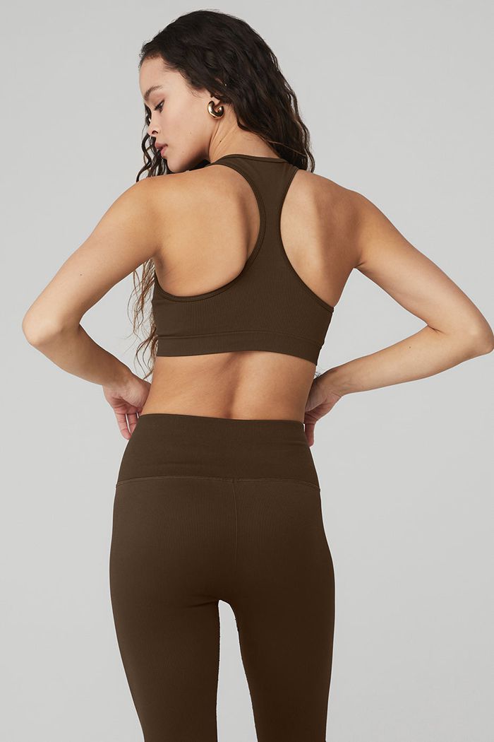 Staniki Alo Yoga Seamless Ribbed Damskie Czarne | GDUBT8136