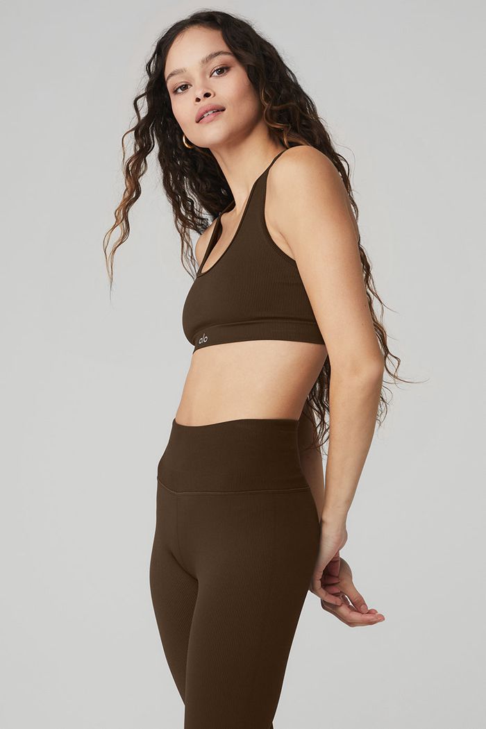 Staniki Alo Yoga Seamless Ribbed Damskie Czarne | GDUBT8136