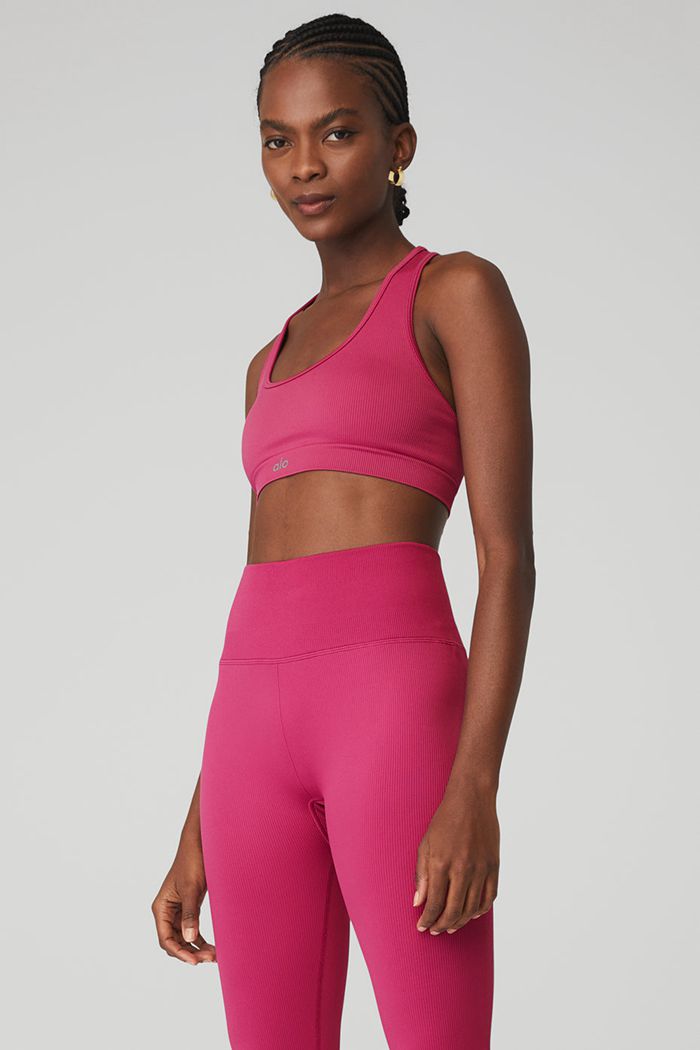 Staniki Alo Yoga Seamless Ribbed Damskie Czerwone | NULWZ6739