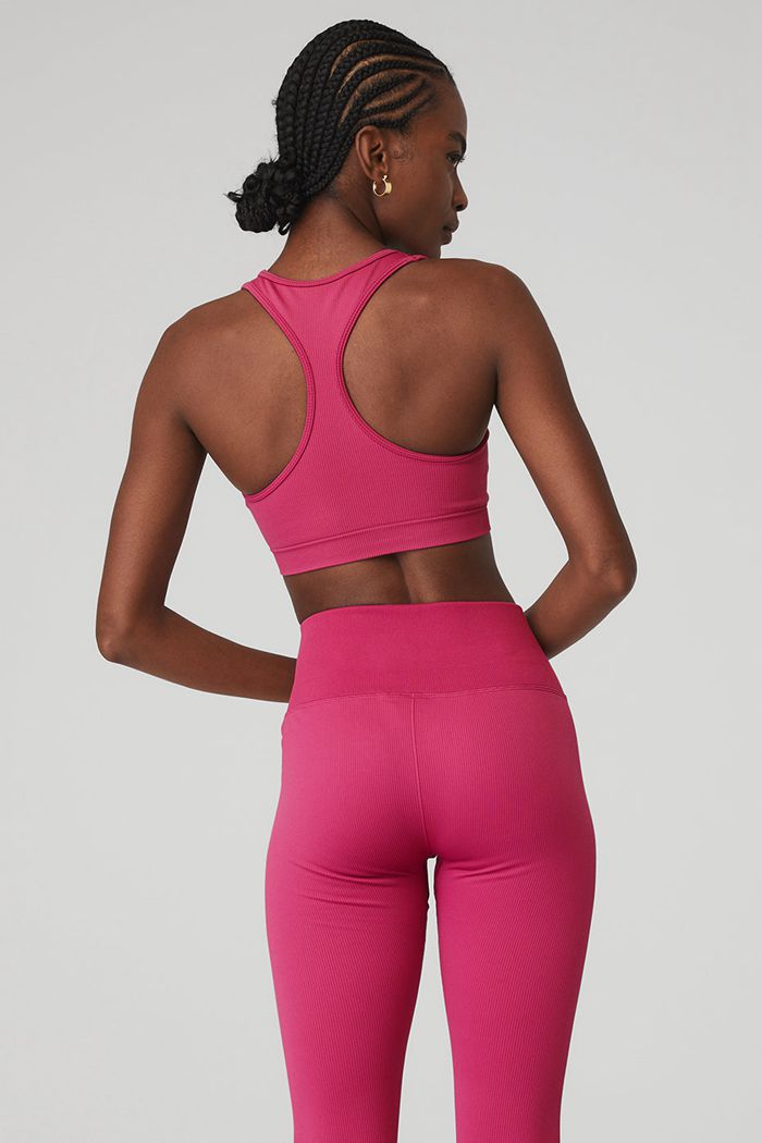 Staniki Alo Yoga Seamless Ribbed Damskie Czerwone | NULWZ6739