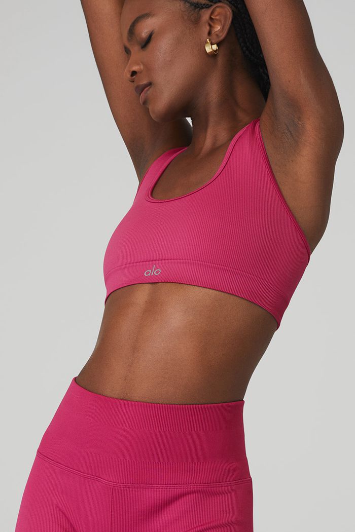 Staniki Alo Yoga Seamless Ribbed Damskie Czerwone | NULWZ6739