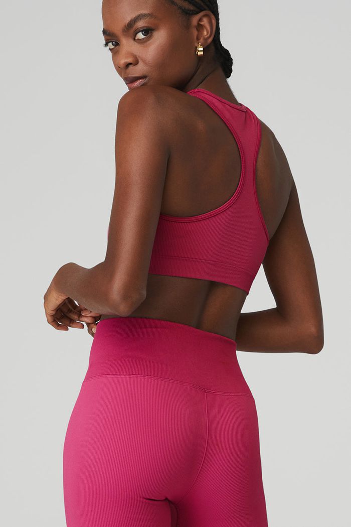 Staniki Alo Yoga Seamless Ribbed Damskie Czerwone | NULWZ6739