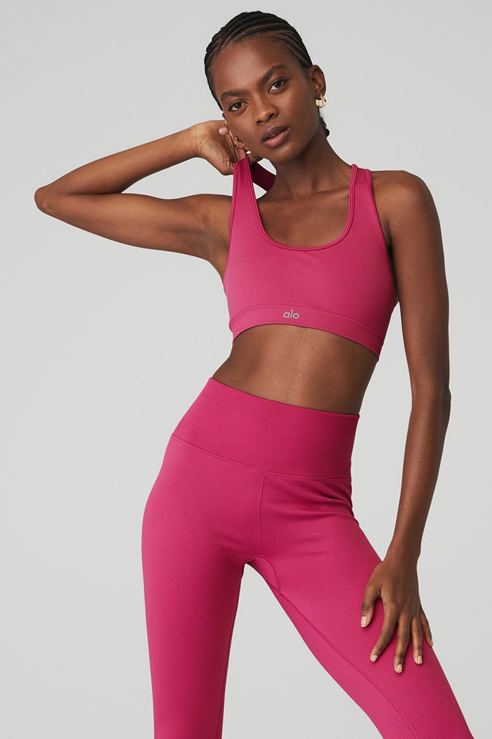 Staniki Alo Yoga Seamless Ribbed Damskie Czerwone | NULWZ6739