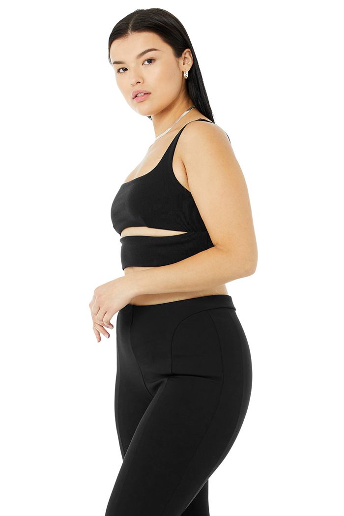 Staniki Alo Yoga Slit Damskie Czarne | HBMEL9632