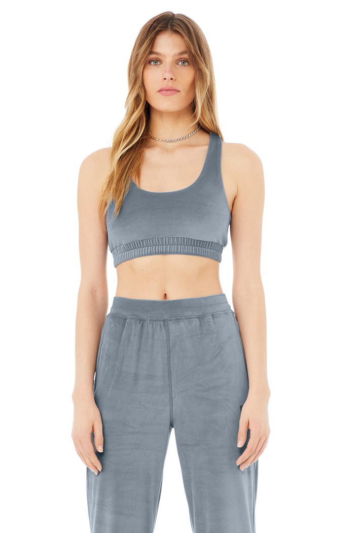 Staniki Alo Yoga Velour Glimmer Scoop Neck Damskie Szare | HMSPO3895