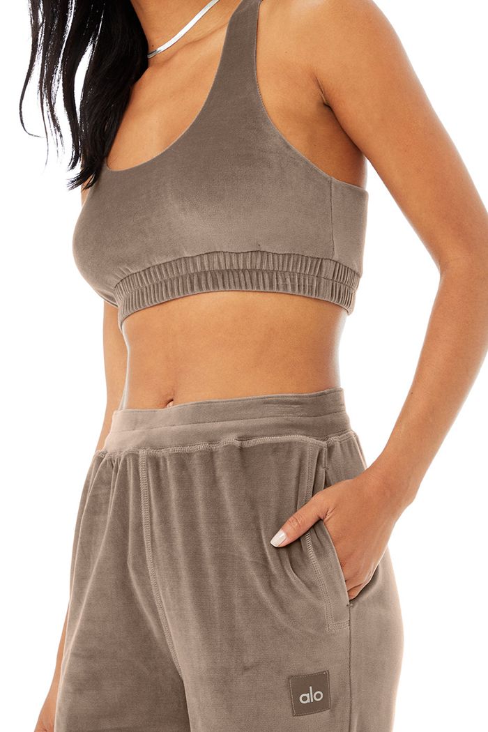 Staniki Alo Yoga Velour Glimmer Scoop Neck Damskie Brązowe | VEIFH9251