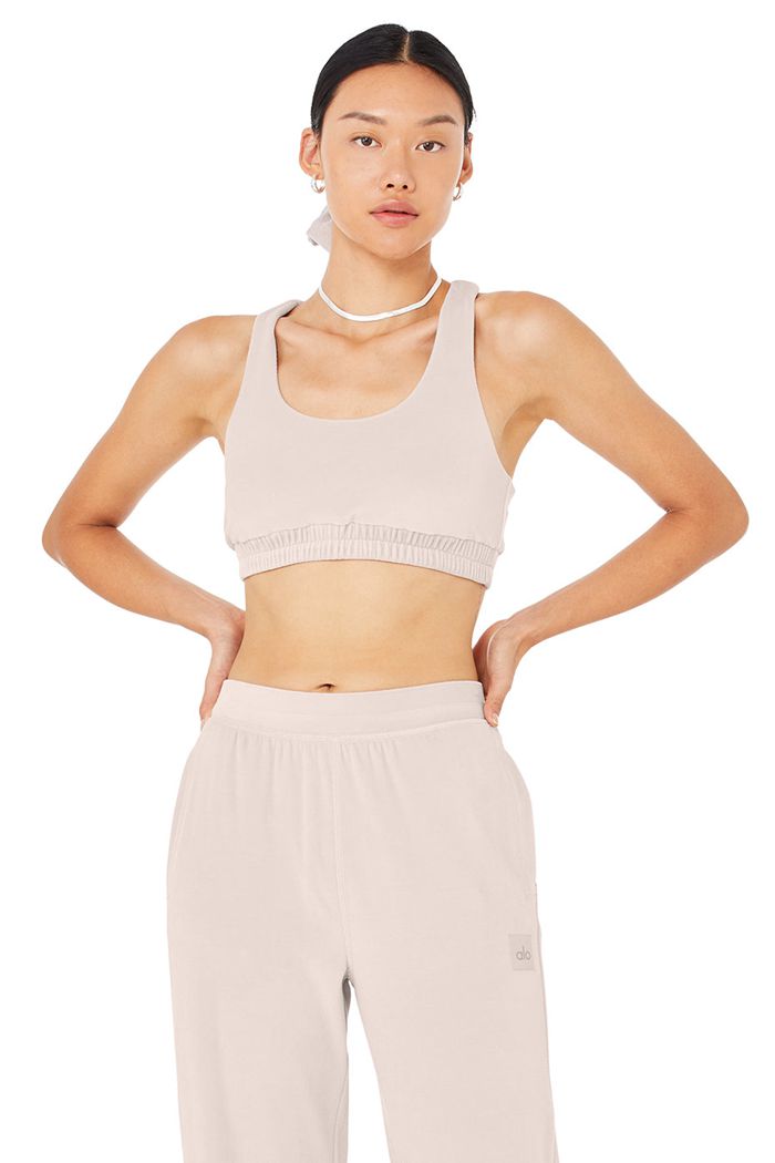 Staniki Alo Yoga Velour Glimmer Scoop Neck Damskie Różowe | WXMTE0978