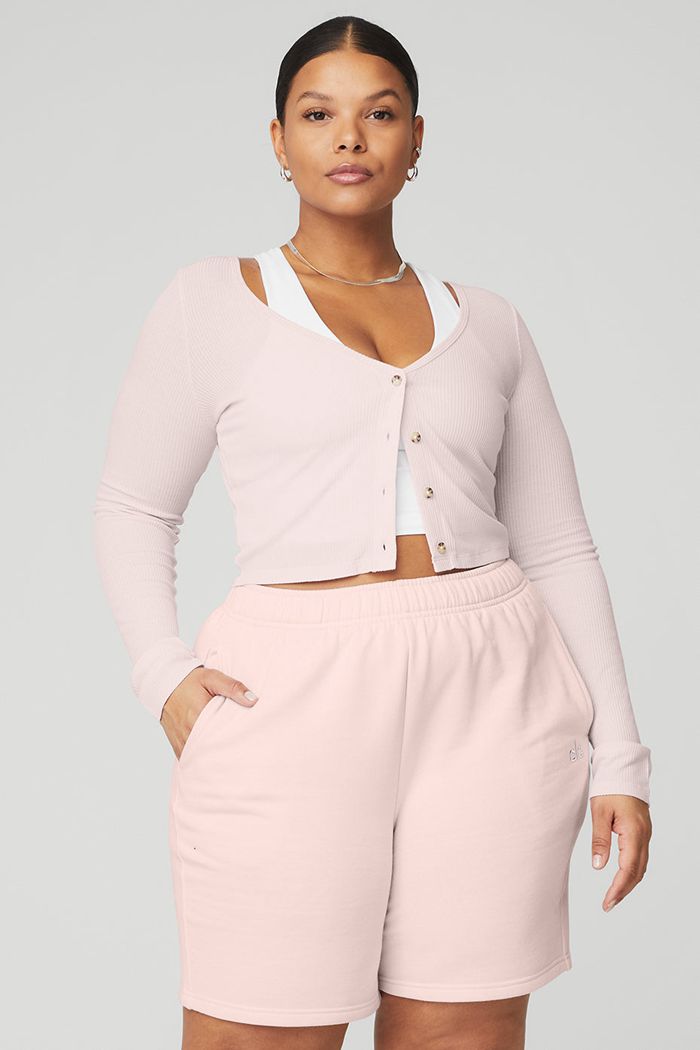 Sweter Rozpinany Alo Yoga Ribbed Cropped Whisper Damskie Różowe | CAPWU5307