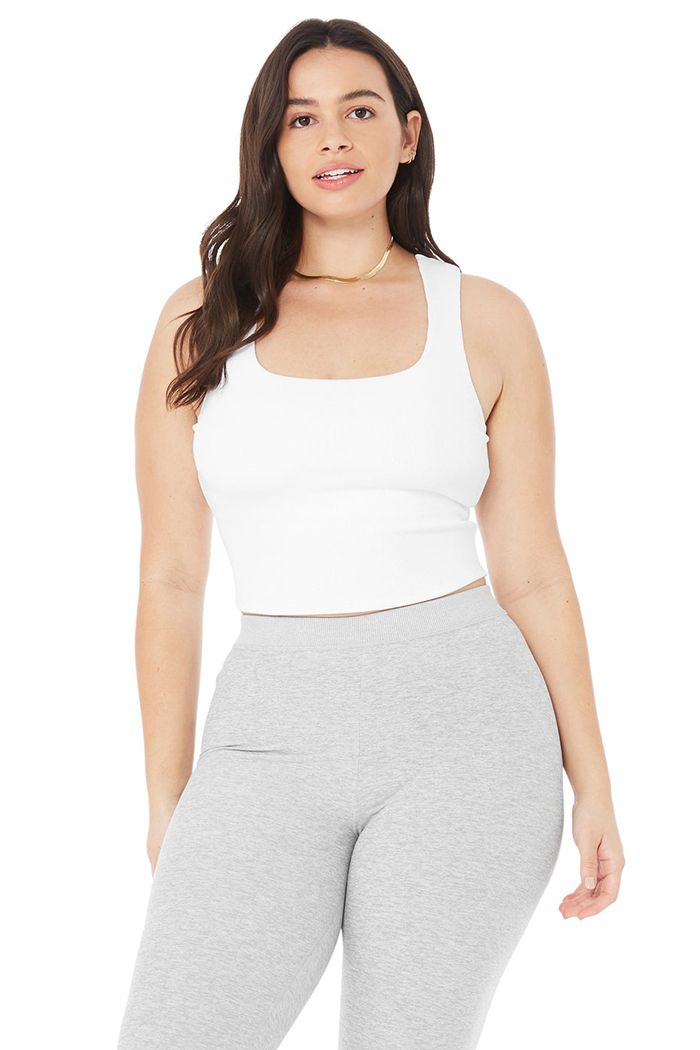 Tank Tops Alo Yoga Alosoft Ribbed Chic Damskie Białe | GZNEO2154