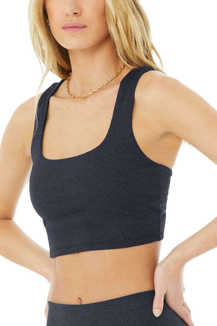 Tank Tops Alo Yoga Alosoft Ribbed Chic Damskie Granatowe | PVNMW4937