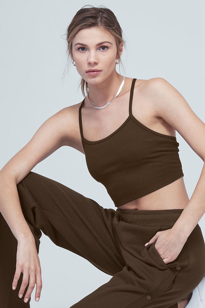 Tank Tops Alo Yoga Alosoft Ribbed Crop Calm Damskie Czarne | QFGYX4502